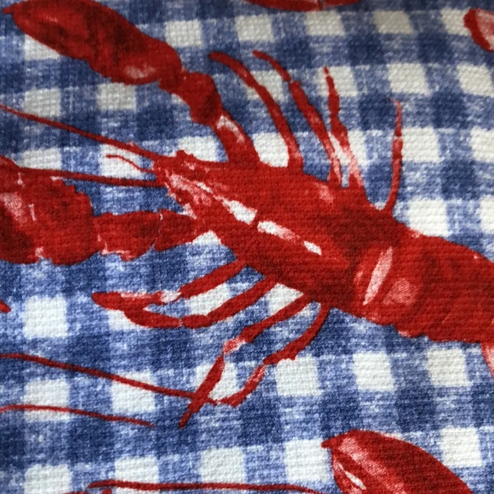 Lobster & Crab Blue Gingham Kitchen Towel - Red & Blue